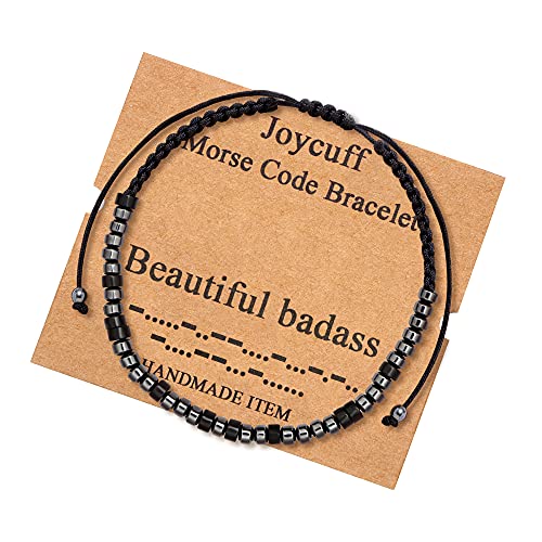 JoycuFF Bracelets for Women Men Best Friend Friendship Sister in Law BFF Good Friend Funny Birthday Gifts for Women Handmade Silk Wrap Adjustable Bracelet Morse Code Bracelets