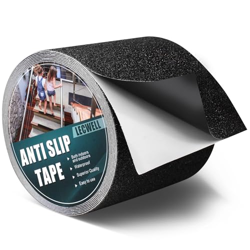 LECWELL Anti Slip Tape, 4inch x 14.7ft Non-Slip Traction Grip Tape to Indoor or Outdoor Stair,Tubs, Boats,Waterproof Grip Tape Safety Non Skid Roll for Stair Steps, Black