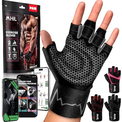 MhIL Workout Gloves for Mens & Womens - Weight Lifting Gloves, Gym Gloves for Men - Exercise Gloves, Training Gloves with Wrist Wraps Support for Weightlifting, Work Out, Pull up- Full Palm Protection