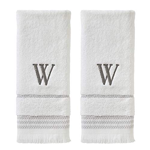 SKL Home Casual Monogram Hand Towel Set, W, 16x26, White 2 Count