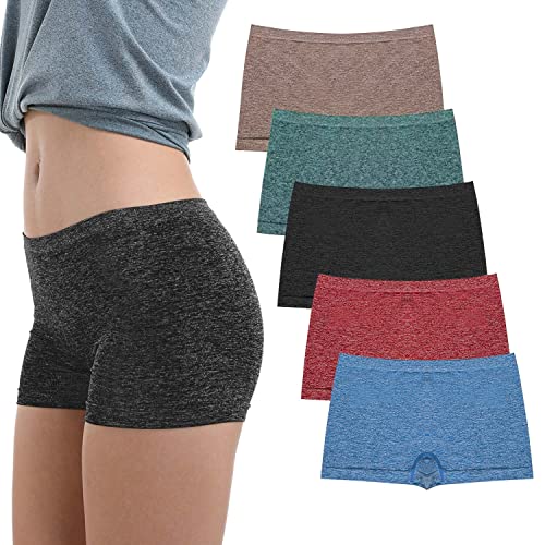 LALESTE Women's Boyshort Underwear Full Coverage Seamless Panties Soft Stretch Boxer Briefs 5 Packs