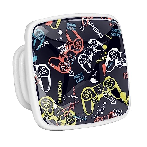 Gamepad Joystick and Game Slogans Glow in The Dark Crystal Glass Cabinet Knobs 4 Pcs Drawer Handles for Kitchen Cabinets Dresser Cupboard Wardrob