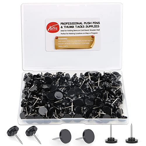 Push Pins 200-count Flat Black Thumb Tacks Steel Point and Plastic Head for Corkboard and Wooden Photo Wall