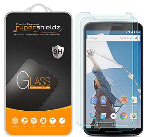 Supershieldz (2 Pack) Designed for Nexus 6 Tempered Glass Screen Protector, Anti Scratch, Bubble Free