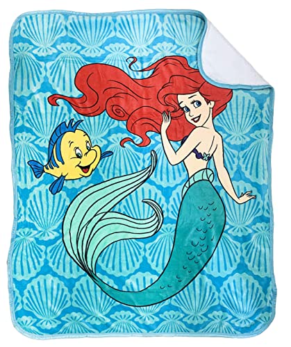 Jay Franco Disney The Little Mermaid Spirit of The Sea Sherpa Throw Blanket - Measures 50 x 60 inches, Kids Bedding Features Ariel - Fade Resistant Super Soft - (Official Disney Product)