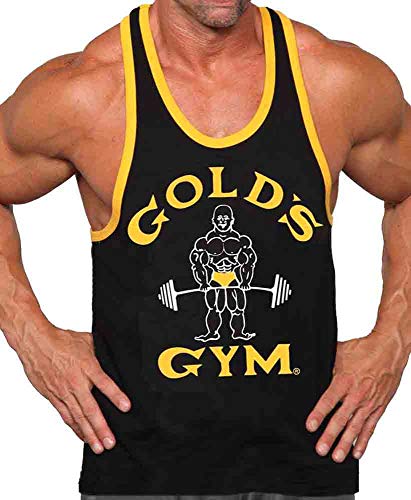 Gold's Gym Tank Top Ringer - Official Licensed - RT-2 (L, Black/Gold)