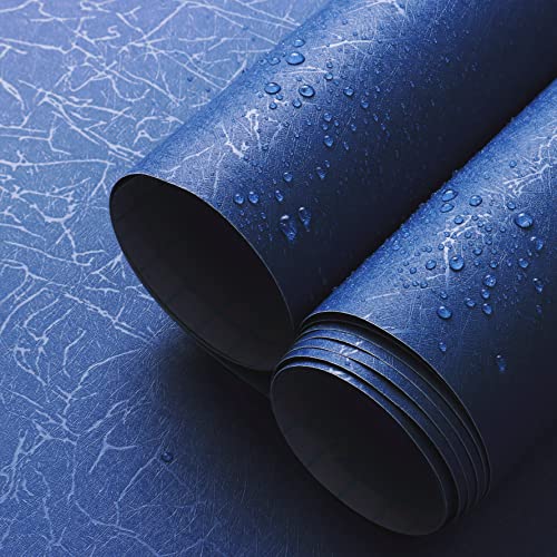Safiyya Blue Silk Peel and Stick Wallpaper Textured Dark Blue Contact Paper Removable Wallpaper Silk Contact Paper Decorative Self Adhesive Wallpaper Vinyl Rolls 118'x 15.7'