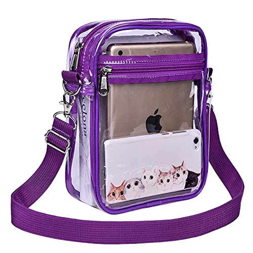 USPECLARE Clear Purse Stadium Clear Messenger Bag Stadium Approved for Men and Women Clear CrossBody Bag(Purple)