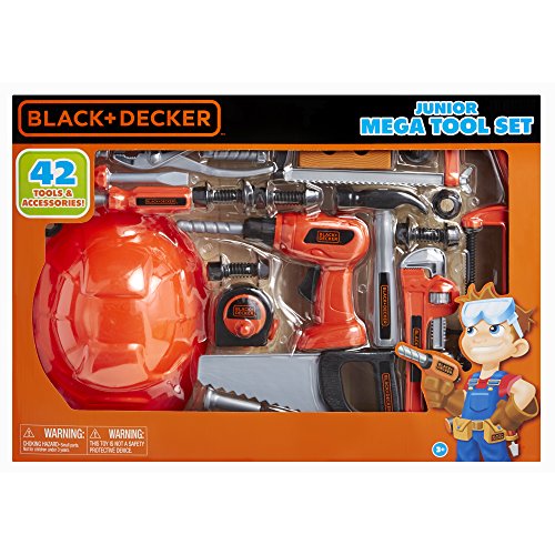 BLACK+DECKER Junior Kids Tool Set - Mega Tool Set with 42 Tools & Accessories! Role Play Tools for Toddlers Boys & Girls Ages 3 Years Old and Above, Includes Helmet! (58505)