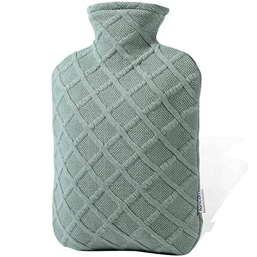 FORICOM Hot Water Bottle with Cover,Hot Water Bag for Pain Relief 2Liter,Heating Pad,Hand Warmer,Warming Bed.Classic.BPA Free,Close-Match(Green)