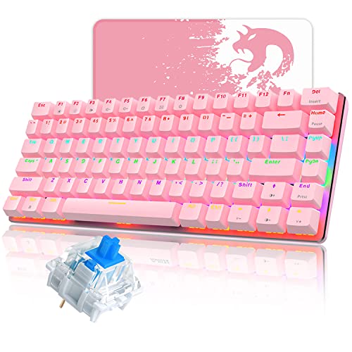 FELICON Wired Mechanical Gaming Keyboard, 82 Keys Compact Rainbow Blacklight Keyboard with Blue Switch, Small and Portable Compatible with Windows PC Laptop Mac Game Office