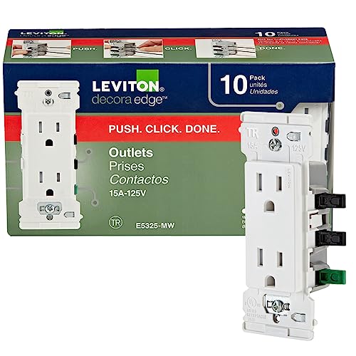 Leviton E5325-MW Decora Edge 15 Amp Tamper-Resistant Duplex Outlet, 10-Pack, White