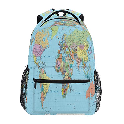 UOYO Backpacks Globe World Map School Bag Student Bookbag Adjustable Shoulder Bags Laptop Rucksack Travel Hiking Camping Daypack for Teens Girls Boys Women Men