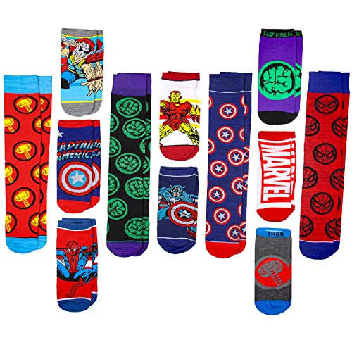 Bioworld Marvel Avengers Men's 12 Days of Socks Crew and Ankle Character Designs 12-Pack