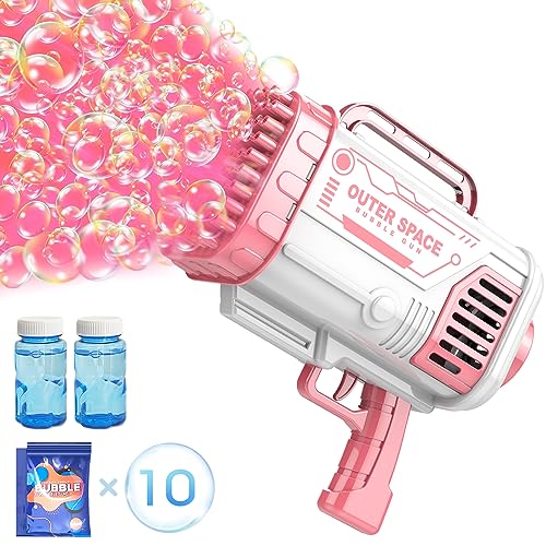 Bubble Machine Gun, 80 Holes Bubble Gun Bubbles Kids Toys for Toddlers Boys Girls Age 3 4 5 6 7 8 9 10 11 12 Year Old, Outdoor Indoor Summer Toys Birthday Gifts,Wedding Party Favors-Pink