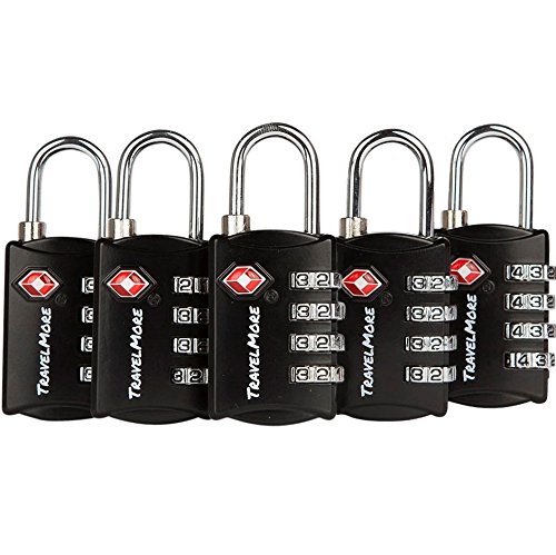 5 Pack TSA Luggage Locks with 4 Digit Combination – Heavy Duty Set Your Own Padlocks for Travel, Baggage, Suitcases & Backpacks - Black