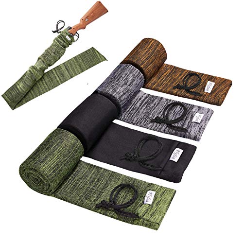 Flyfan Gun Sock Silicone Treated Knit Gun Socks for Rifles and Shotguns, 52 x 4.5 In Elastic Design of Rifle Sock, 4 Pcs Gun Sleeve Fits Tactical Gun and Rifle with Scopes, Gun Lover Gifts for Men