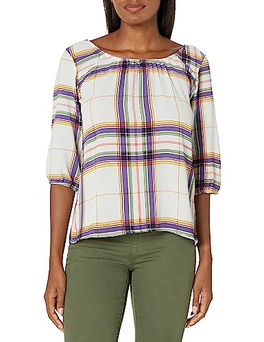 Star Vixen Women's 3/4 Sleeve Peasant Elastic-Hem Top, Pale Blue/Violet