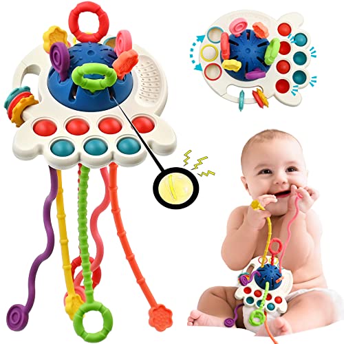 AiTuiTui Sensory Montessori Baby Toys 6 to 12 Months, Toddler Travel Toys for 1 2 Year Old Boy Girl Birthday Gifts, Soft Pull String Fidget Educational Learning Bath Toys for 9 10 18 Months Infant