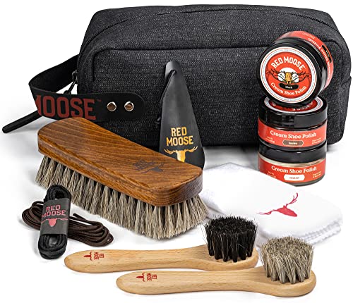 Deluxe Shoe Polish Cleaning Kit - Leather Boot & Shoe Shine Care Kit - Black, Brown & Neutral Shoe Polish with Brushes, Laces, Buffing Cloth, Travel Bag & More - Shoe Cleaning Polish Kit Made in USA