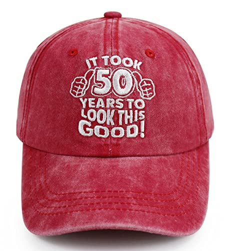 50th Birthday Gifts for Women Men, Vintage 1973 50 Year Old Birthday Decorations Baseball Cap, Funny Gift for Christmas Mothers Fathers Day, Adjustable Washed Cotton Embroidered Hat for Dad Mom