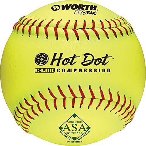 Worth 12' PROTAC HOT DOT ASA Slowptich Softball,Yellow,Box of 12