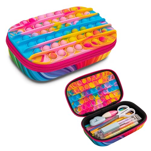 ZIPIT POP Pencil Box for Girls | Fidget Toy | Silicon Sensory Push It Case | Large Capacity Pencil Case (Rainbow)