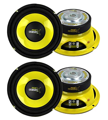 Pyle 6.5 Inch 1200 Watt Car Audio Mid Bass Midrange Subwoofer Speaker Set with Yellow CD P P Cone, 4 Ohm Impedance, and Edge Suspension, 2 Pair