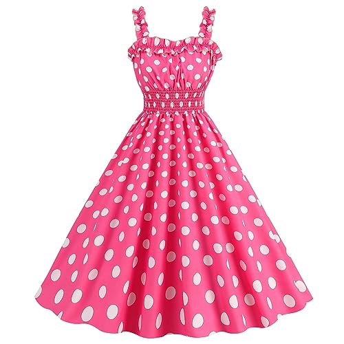 Vestido De CumpleañOs Pink Dress for Women Cute Audrey Hepburn Vintage Dresses Ruched A Line Sleeveless Knee Length Evening Party Dresses 10-Hot Pink Large
