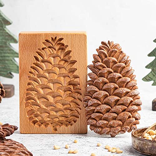 Cosybeau Cookie Stamp Carved Wood Mold Press Cookie Mold, Custom Wooden Biscuit Cutter Cookie Presses Stamps DIY Christmas Thanksgiving for Baking (Pine Cones)
