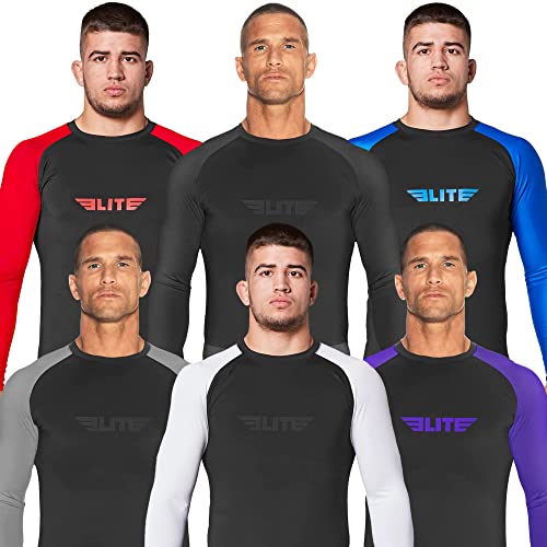 Elite Sports Jiu Jitsu BJJ Rash Guard Men’s BJJ No GI MMA Ranked Full Sleeve Compression Rash Guards Black