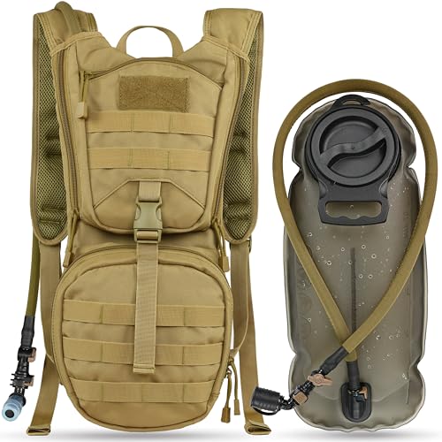 MARCHWAY Tactical Molle Hydration Pack Backpack with 3L TPU Water Bladder, Military Daypack for Cycling, Hiking, Running, Climbing, Hunting, Biking (Tan)