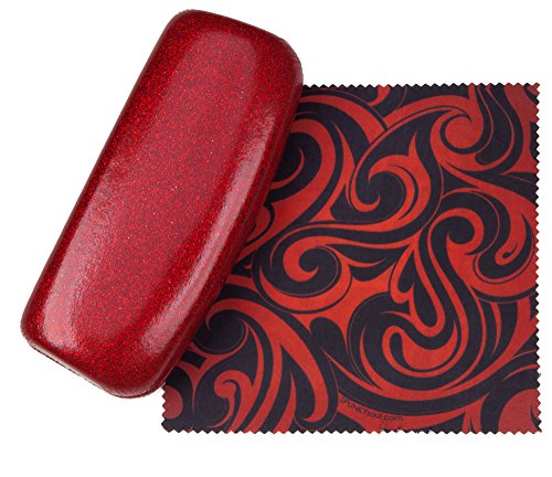 SPUNKYsoul Red Medium Premium Fashion Women's Hard Eyeglasses Case | Smooth Glitter | Bonus Cleaning Cloth (MEDIUM RED)