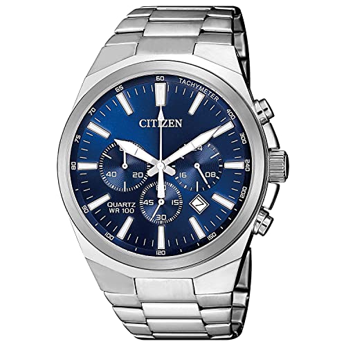 Citizen Quartz Mens Watch, Blue Dial, Stainless Steel, Classic, Silver