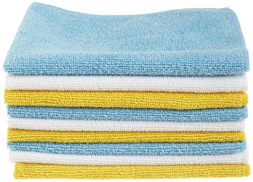 Amazon Basics Blue, White, and Yellow Microfiber Cleaning Cloth 12'x16' - Pack of 24