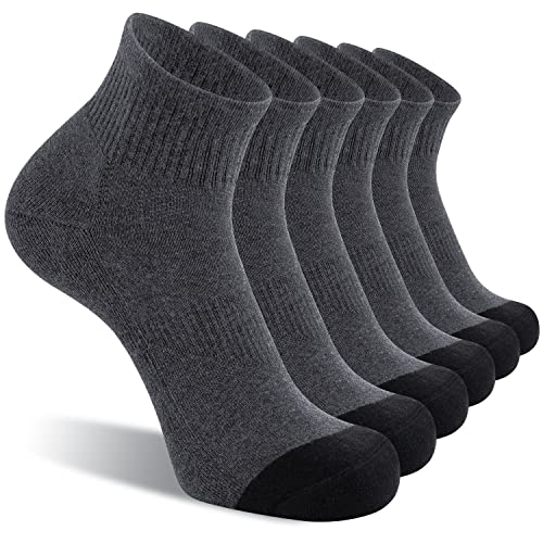 CS CELERSPORT 6 Pack Men's Ankle Socks with Cushion Athletic Running Socks, Dark grey, Shoe Size: 12-15