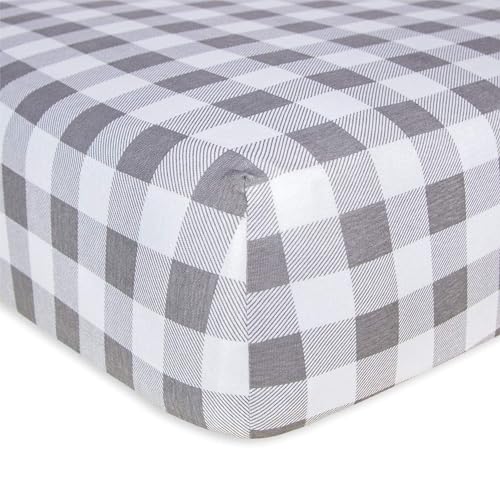 Burts Bees Baby Pattern Fitted Crib Sheet Organic Cotton BEESNUG - Gingham Grey Buffalo Check, Fits Unisex Standard Bed and Toddler Mattress, Infant Essentials, 52 x 28 Inch 1-Pack