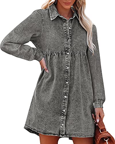 luvamia Womens Long Sleeve Dress Black Long Sleeve Dress Women Cocktail Dresses for Wedding Guest Graduation Dress for College Vestidos Casuales para Mujer Denim Dresses Plus Size X-Large