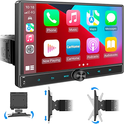 Westods Detachable and Adjustable 10.5' HD IPS Large Screen Single Din Car Stereo - CarPlay, Android Auto, Steering Wheel, Bluetooth, Subw, Mirror Link, FM/AM Car Radio, Backup Camera, USB/SD/AUX