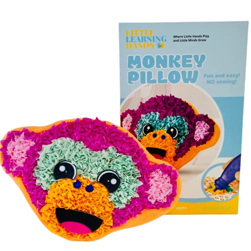 Little Learning Hands DIY Monkey Plush Pillow | Fabric by Number Arts & Crafts, No Sewing | Kids Project, Learning Fun with Bright Colors | Ages 5 and Up