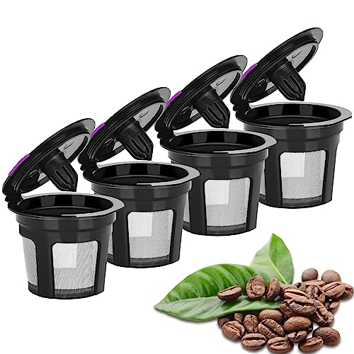 LivingAid Reusable K Cups for Keurig 2.0 & 1.0 Brewers -4 Packs Refillable Coffee Pods, Universal Kcup Filters, Eco-Friendly and Easy to Clean.