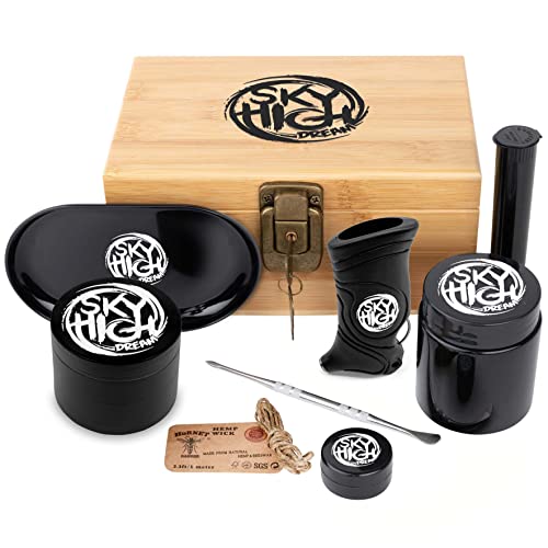 Sky High Dream Smell Proof Wooden Storage Box with Lock and Key - Odorless Portable Storage Case for Accessories - Includes Lock and Key, Storage Jar and Tube, Tray, Resealable Bag, and More