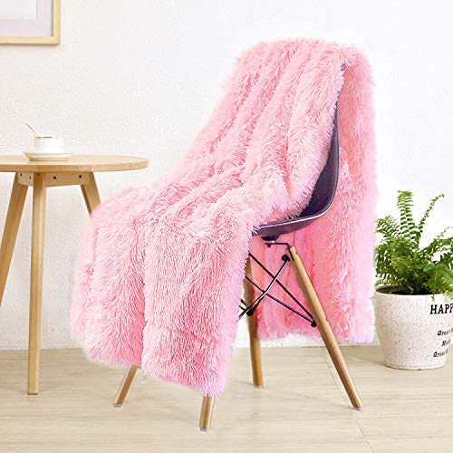 LOCHAS Super Soft Shaggy Faux Fur Blanket, Plush Fuzzy Bed Throw Decorative Washable Cozy Sherpa Fluffy Blankets for Couch Chair Sofa (Baby Pink 50' x 60')