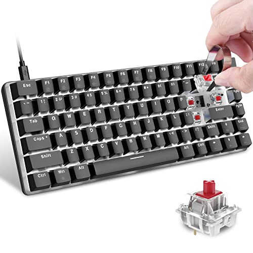 60% Mechanical Gaming Keyboard,Hot Swappable Compact 82 Keys Wired Mechanical Keyboard with White LED Backlit,Detachable Type-C Cable,Ergonomic Design for Windows PC Gamers(Red Switch,Black)