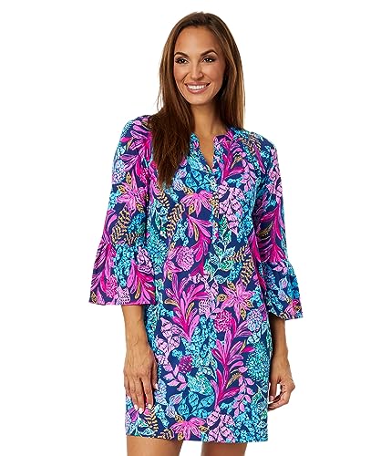 Lilly Pulitzer Norris 3/4 Sleeve Dress Aegean Navy Calypso Coast SM