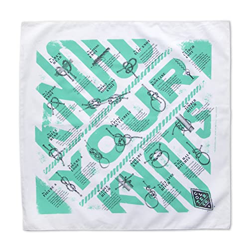 Colter Co. Know Your Knots Survival Bandana - 16 Tying Knots - 100% Cotton & Unique Bandanas For Men, Women, Kids - USA Made (22'x22', White)