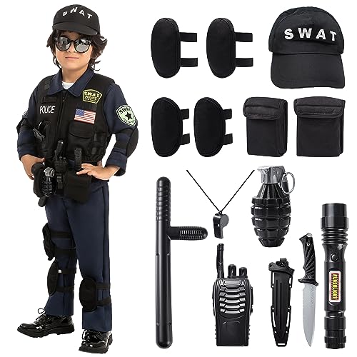 Spooktacular Creations Police SWAT Costume for Kids, S.W.A.T. Police Officer Costume for Halloween Cosplay, Role-playing, Carnival Cosplay, Themed Parties(Medium (8-10 yr))