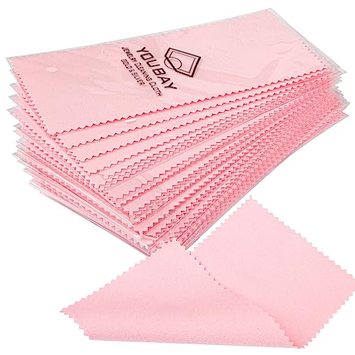 youbay 8x16cm Jewelry Cleaning Cloth - 30 Pcs Individually Wrapped Silver Polishing Cloth for Jewelry Polishing Cloth for Sterling Silver | Gold | Brass | Platinum (Pink)