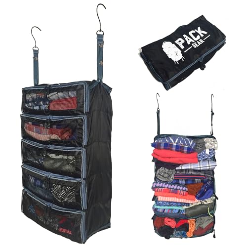Pack Gear Hanging Suitcase Organizer - Our Large Hanging Luggage Organizer Fits Any Suitcase - Our Hanging Packing Cubes For Travel Uses Mesh Windows to Make it Easy to Find your Clothes (Black, L)