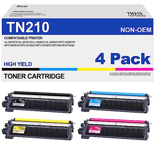 TN210 Toner Cartridge Compatible for Brother TN-210 work with MFC-9325CW MFC-9125CN HL-3070CW MFC-9320CW HL-3070CW MFC-9120CN Printer (1 Black, 1 Cyan, 1 Magenta, 1 Yelllow, 4 Pack)